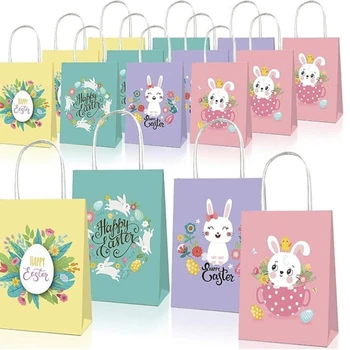 Omilut 8 adet Paskalya Kağıt Torba paskalya tavşanı Doğum Günü Partisi hediye keseleri Yumurta Şeker Mutlu Paskalya Dekor Kağıt Torbalar Malzemeleri
