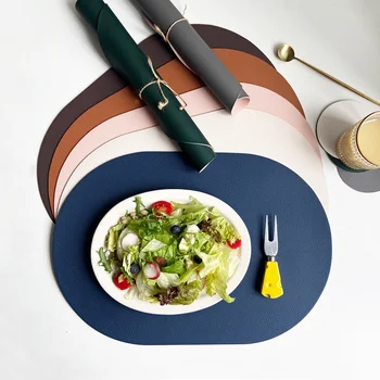 Oval Deri Mutfak Masa ince Mat PU batı gıda Ped Ev Ins Rüzgar Yemeği pedleri termal yalıtım Nordic Fincan Coaster