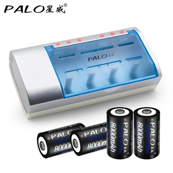 PALO 4 Yuvaları Çok fonksiyonlu Çevre Koruma Şarj Cihazı LED Göstergeler +4 adet 8000 D şarj edilebilir pil