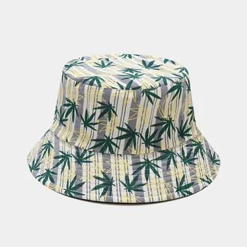 Pamuk Ağacı Yaprak Baskı Kova Şapka Balıkçı Açık Seyahat Şapka güneşlikli kep Şapka Erkekler ve Kadınlar için 344