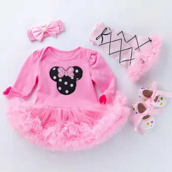 Pembe Bebek Kız giyim setleri Yenidoğan uzun kollu Romper Tutu Elbise Tulum Sevimli Bebek Doğum Günü Kostümleri Vestido Çocuklar Hediyeler