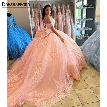 Pembe Prenses Kapalı Omuz Aplikler Glitter Quinceanera Elbiseler Vestidos De 15 Años Doğum Günü Partisi Elbisesi 2022 Kız Vestidos
