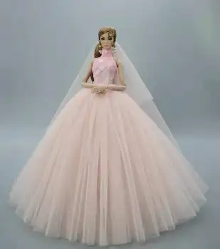 Pembe Yüksek Boyun düğün elbisesi 1/6 BJD oyuncak bebek giysileri barbie bebek Kıyafet Prenses Gelin Parti Kıyafeti Uzun Elbiseler Aksesuarları Oyuncak