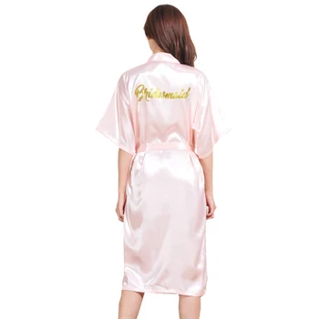 Perakende Nedime Mektup Altın Glitter Kadınlar Uzun Saten Ipek Elbiseler Kimono Gecelik Gelin Spa Düğün Bornoz T82