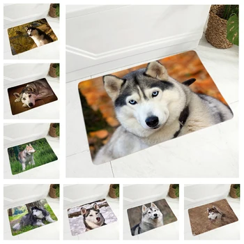 Pet Köpek Hayvan Flanel halı yer matı Yatak Odası Koridor Dekor için Komik Sibirya Husky köpek halısı paspas Kaymaz Paspas 40x60cm