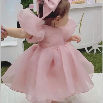 Prenses Allık Pembe Çiçek Kız Elbise Katmanlı Custom Made Diz Boyu Bir Çizgi Kısa Kollu Elbise