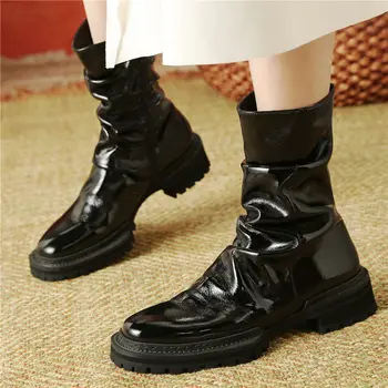 Punk Goth Kadın Pilili Inek Deri yarım çizmeler Flats Platformu Oxfords Yuvarlak Ayak Askeri Parti Ayakkabı Pompaları 34 35 36 37 38 39 40