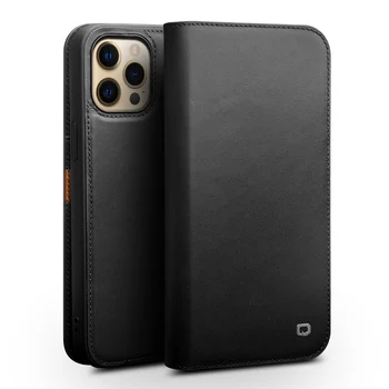 QIALINO Lüks Ultra İnce El Yapımı iphone için kılıf 13 Pro Max Hakiki deri cüzdan Kart Yuvası Çanta Kapak Çevirin iPhone 13 mini