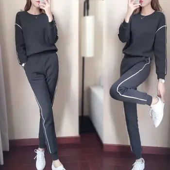 Rahat Eşofman Takım Elbise Kadın Sonbahar Yeni Stil Kore Gevşek Kazak Moda İki parçalı Kadın