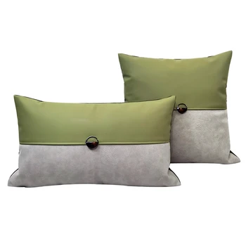 renk blok yeşil gri yastık kılıfı metal toka minder örtüsü imitasyon deri yastık kılıfı
