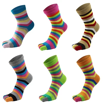 Renkli Çizgili Beş Parmak Çorap Sıcak Pamuk Yoga Çorap Kadın Kız Beş parmak Kısa Çorap Kore Komik Kaymaz Çorap