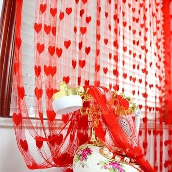 Romantik Kalp Şeklinde Dize Perdeler Püskül Oturma Odası Bölücü Dekoratif Perdeler Düğün Parti Dekor Pencere Paneli 1x2m