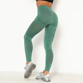 Rooftrellen %10 % Spandex Enerji Dikişsiz Tayt Kadınlar Hollow Mesh Örme Tayt spor pantolonları Push Up Pantolon Spor Salonu Leggins