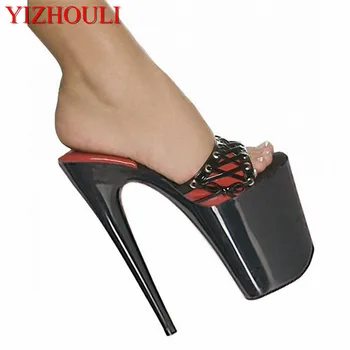 Sandalet Yeni 20 cm Ultra Yüksek Topuklu 8 İnç Lady Moda Seksi Siyah Platformu Kadın Terlik