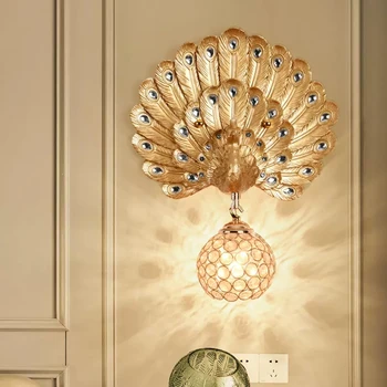 SANDYHA kişilik altın tavuskuşu reçine duvar lambaları Eski LED aydınlatma dekoratif ev yemek oturma arka plan yatak odası ışıkları