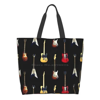 Seemless Elektro Gitar Koleksiyonu Sanat Tasarım Alışveriş Çantaları Kız Moda Rahat Paket El Çantası Uçan V Stratocaster