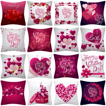 Sevgililer Günü Aşk minder örtüsü Kırmızı Kalp Desen Yastık Kılıfı Ev Düğün Dekorasyon için Koltuk Oturma Odası Kanepe Yastık Kılıfı