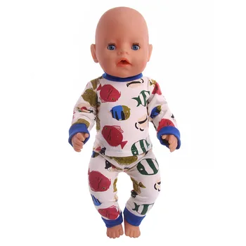 Sevimli Balık Desen Gecelik Pijama Seti Giyim fit 18 inç Bebek ve 43cm-oyuncak bebek giysileri aksesuarları