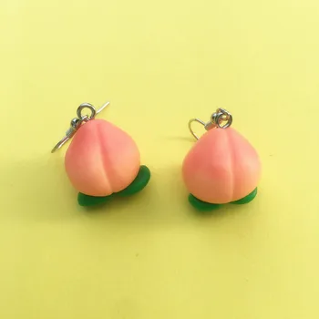 Sevimli El Yapımı Polimer Kil Şeftali Dangle Bırak Küpe Komik Güzel Meyve Küpe Kadın Kız Yaz Benzersiz Takı