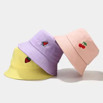 Sevimli Kova Şapka Renkli Kız Şapka Meyve Nakış Açık Şapka Katlanabilir Seyahat Kapaklar Kadınlar Erkekler için Yeni