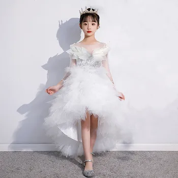 Sevimli Çiçek Kız Elbise Beyaz Prenses düğün elbisesi kızın doğum günü Akşam Kostüm pageant parti kabarık Dantel nedime elbisesi