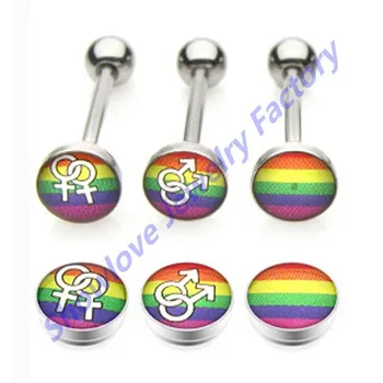 Showlove Lot 15 adet Karışık Logo Paslanmaz Çelik Eşcinsel Gurur Gökkuşağı Halter Dil Yüzükler Piercing göbek takısı