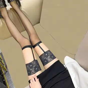 Siyah 1 Çift Popüler Saf Renk Dantel Çorap Bir Boyut Seksi Çorap Kaymaz Kadın Giysileri