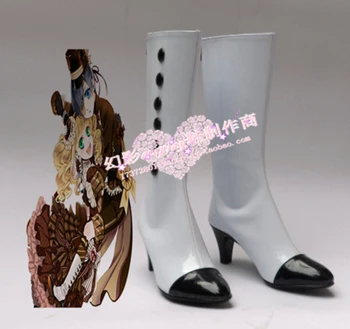 Siyah Butler Ciel Phantomhive Beyaz Uzun Cosplay Ayakkabı Çizme H016