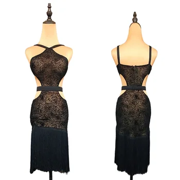 Siyah Elbise Kadın Saçak Latin dans elbiseleri tasarımcı kıyafetleri Dantel Salsa Dans Kıyafeti Performans Kostüm Dokunun Giyim JL2533