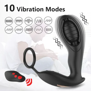 Siyah Erkek Prostat vajina masaj aleti 10 Hız Anal Vibratör Uzaktan Silikon Su Geçirmez Seks Oyuncakları Yapay Penis Erkekler İçin Güçlü Penis Halkası