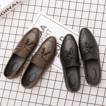 Siyah püskül ayakkabı erkek loafer'lar 2019 ilkbahar ve sonbahar moda rahat kişilik açık erkek deri ayakkabı büyük boy