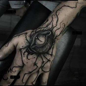 Siyah Örümcek Geçici Dövme El Geri Boyun Sahte Dövme Sürüngen Tatto Art Sticker