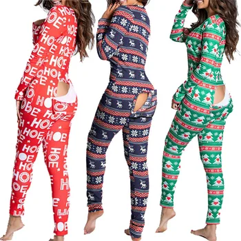 Sonbahar Kadın Ev Giyim Merry Christmas Seksi V Yaka kadın Kış Tam Kollu Kadın Uyku & Lounge Pijama Setleri C3267