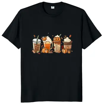 Sonbahar Kahve T Shirt Komik Sıcak Kahve Severler İçecekler Şükran Günü Hediyesi Kısa Kollu Casual Pamuk Unisex Büyük Boy T-shirt