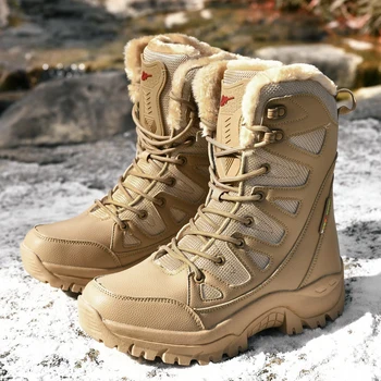 Sonbahar Kış Sıcak Peluş Erkekler Çöl Askeri Taktik Botları Erkek Açık Dağ yürüyüş ayakkabıları Kadın Tırmanma Spor Ayakkabı