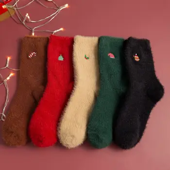 Sonbahar Kış Çorap Kadınlar için Vizon Kadife Kalın Sıcak Harajuku Orta tüp Çorap Mercan Kadife Uyku Çorap Kawaii Sevimli Çorap