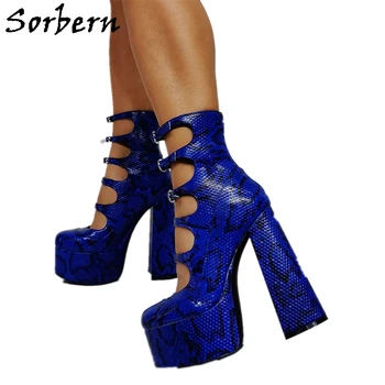 Sorbern Moda Gladyatör Tarzı Çizmeler Kadın ayakkabıları Tıknaz Yüksek Topuk Kalın platform ayakkabılar Ayak Bileği Patik Kadın Ayakkabı Özel Renkler