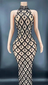 Sparkle Rhinestone Elbise Kadın Kolsuz Seksi Doğum Günü Partisi Balo Akşam Sürükle Kraliçe Kıyafet Uzun Maxi Elbiseler 2022