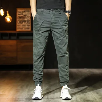 Streetwear Moda Erkek Kot Eklenmiş Tasarımcı Elastik Rahat Kargo Pantolon Hombre Hip Hop Joggers Erkekler Tulum Ordu Yeşil Pantolon