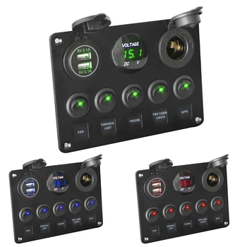 Su geçirmez Dijital Voltmetre Çift USB Bağlantı Noktası 12V Çıkış Kombinasyonu Araba tekne LED Rocker Anahtarı Paneli