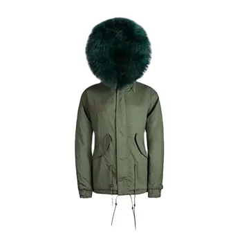 Sıcak satıcı kadın moda Sıcak ordu yeşil gerçek yaka kürk ceket kış Bayan parka ucuz kürk ceket