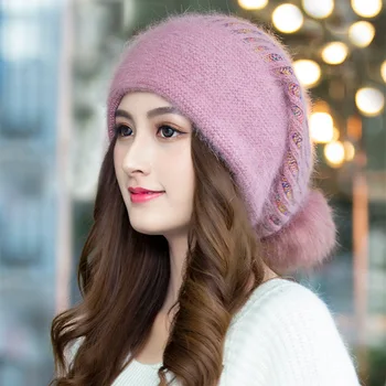 Sıcak Satış 2022 Kış Şapka Tavşan Saç Karışımı Kış Şapka Kadınlar için Moda Sıcak Bere Şapka Kadınlar Katı Yetişkin Kapak şapka