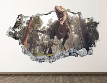 T Rex Aile Duvar Çıkartması-Dinozor 3D Çökerttiğini Duvar Sticker Sanat Çocuk Dekor Vinil Duvar Posteri Özel Hediye KD841