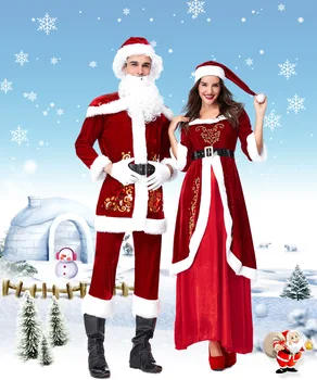 Tam Set Noel Kostümleri Noel Baba Yetişkinler İçin Kırmızı Noel Giysileri Noel Baba Kostüm Lüks Takım Elbise ile Beyaz sakal