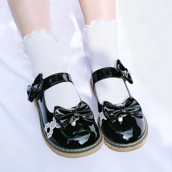Tatlı lolita ayakkabı vintage yuvarlak kafa düz topuk jk üniforma tarzı ayakkabı dantel ilmek güzel kız kawaii ayakkabı loli cosplay cos