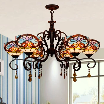 Tiffany Barok Vitray Asma Armatür E27 110-240v Zincir Kolye ışıkları Ev Salonu Yemek Odası