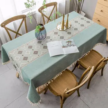 Tüm Sezon Mavi Keten Pamuk Masa Örtüsü Masa Örtüleri Modern İskandinav Tarzı Desen Ev Dekoratif Çay restoran Masa örtüsü