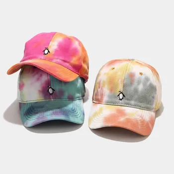Unisex At Kuyruğu Dağınık Topuz Kapaklar Erkekler Kadınlar Kravat boyalı güneş şapkası Ayarlanabilir beyzbol şapkası Hip Hop Şapka Pamuk Yaz Nefes Şapka