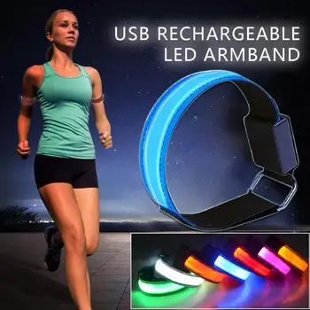 USB şarj edilebilir LED lamba Işıklı Kol Bandı Yansıtıcı Bantları Gece Emniyet Bandı Koşu Bisiklet Dişli Joggers Bisikletçileri Yürüyüşe Konserler