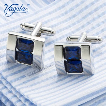 VAGULA Klasik Kol Düğmeleri Lüks hediye Parti Düğün Takım Elbise Gömlek Gemelos Takı Düğmeleri Mavi Kristal kol düğmeleri 392